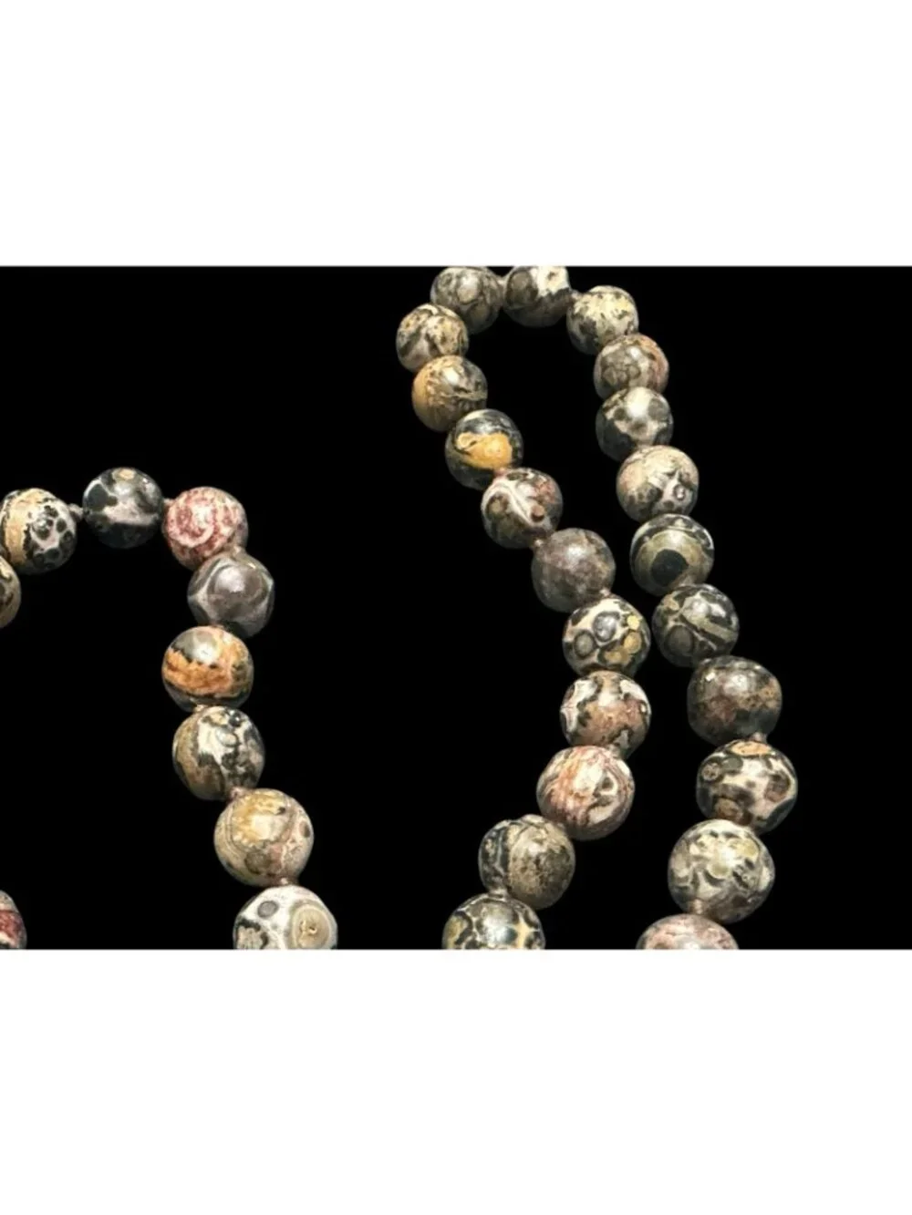 Jasper Necklace Carved Stone Elephant Trunk Up Knotted Bead Necklace Tribal 33